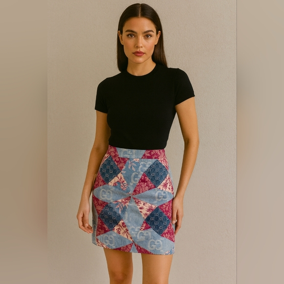 Gucci Mini Pencil Skirt – Patchwork Blue & PinkSize EU 38